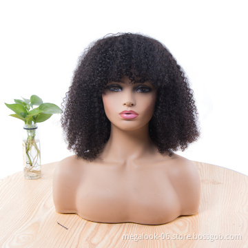 8 10 12 14 Short Human Hair Lace Wigs With Bangs, Brazilian Jerry Curl Hair Bob Lace Wig With Front Fringe Bangs